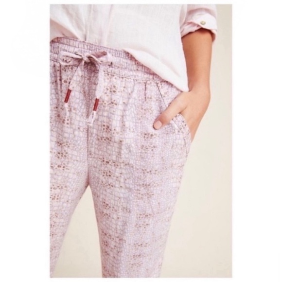 ANTHROPOLOGIE Orana Monogram Lounge Joggers Pants Cherry Blossom Pink Size L - Picture 10 of 10